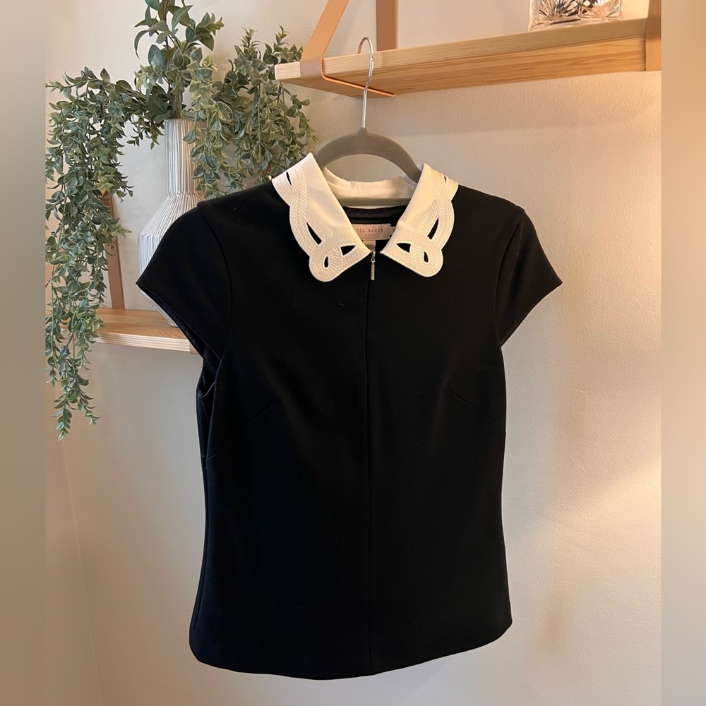 Ted Baker Black Top with White Cutout Collar